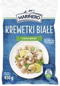 Krewetki białe, surowe, w pancerzu, bez głowy, oczyszczone, Marinero, 450 g