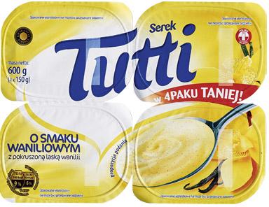 Serek homogenizowany o smaku waniliowym Tutti, 4x150 g