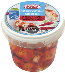 Surimi w kształcie krewetek w oleju VICI, 320 g/200 g