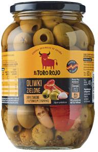 Oliwki zielone drylowane z czosnkiem i papryką El Toro Rojo, 835 g/400 g