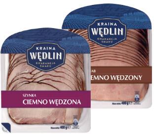 Schab lub szynka w plastrach ciemnowędzone Kraina Wędlin, 400 g