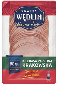 Kiełbasa krakowska parzona w plastrach Kraina Wędlin, 250 g